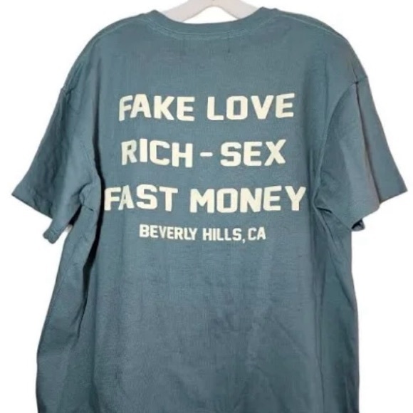 NWOT Homme + Femme Beverly Hills Teal & Ivory Crew Neck Tee Size L - Picture 2 of 4